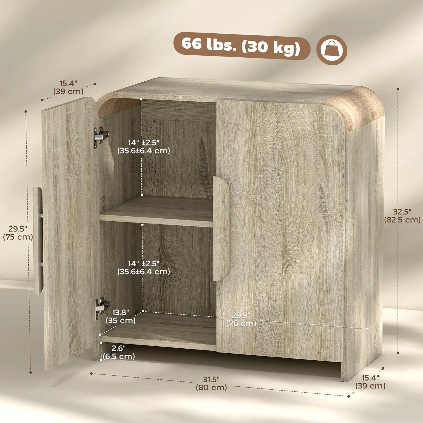 31.5" Meuble bas de cuisine, Bois naturel, Porte à fermeture douce, Étagère réglable