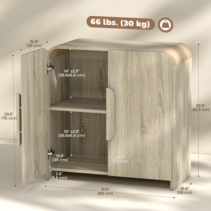 31.5" Meuble bas de cuisine, Bois naturel, Porte à fermeture douce, Étagère réglable