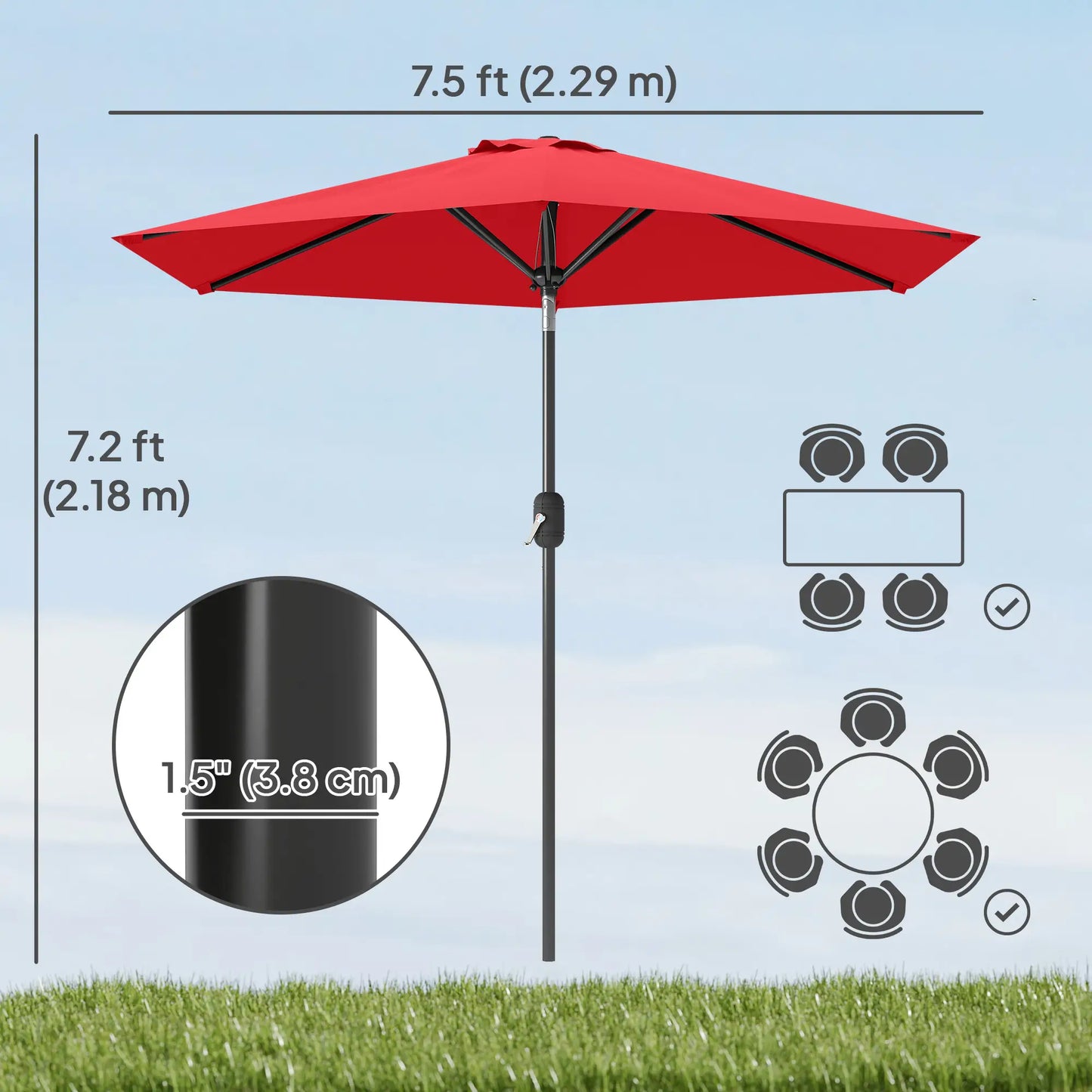 Patio Sun Umbrella, 6 Ribs, Wine Red Sun Umbrellas at Gallery Canada