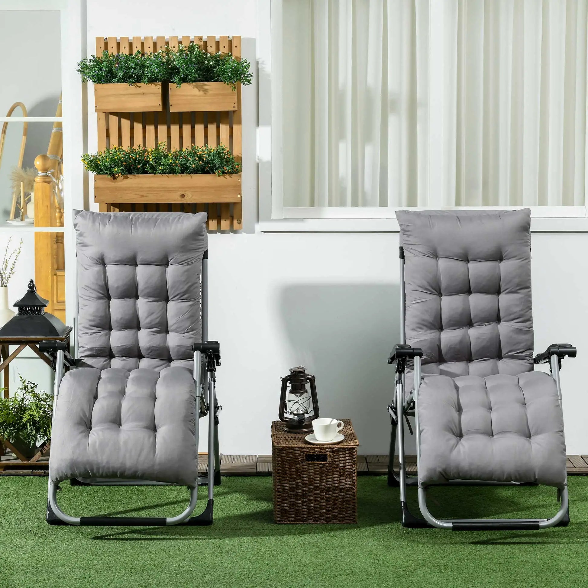Folding Garden Chairs, Set of 2, Reclining Zero Gravity, Dark Grey Lounger Chairs at Gallery Canada
