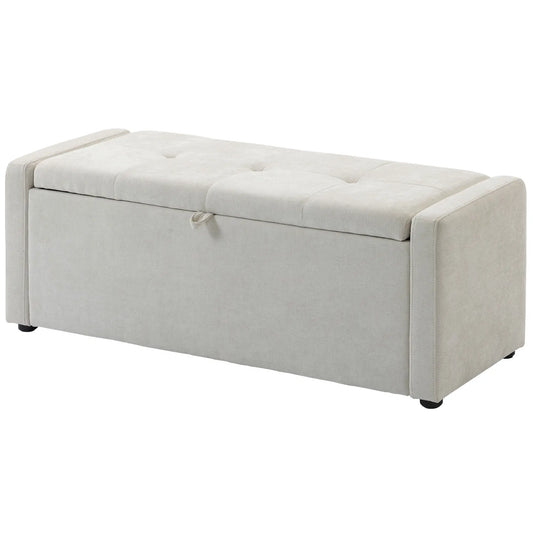Storage Ottoman Bench, Linen Fabric, Wide Padded Seat, Cream White Storage Ottomans & Benches Cream at Gallery Canada