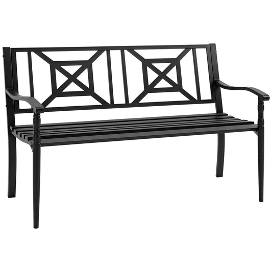 Steel Garden Bench, 2-Person Patio Loveseat, Black Outdoor Benches Black at Gallery Canada