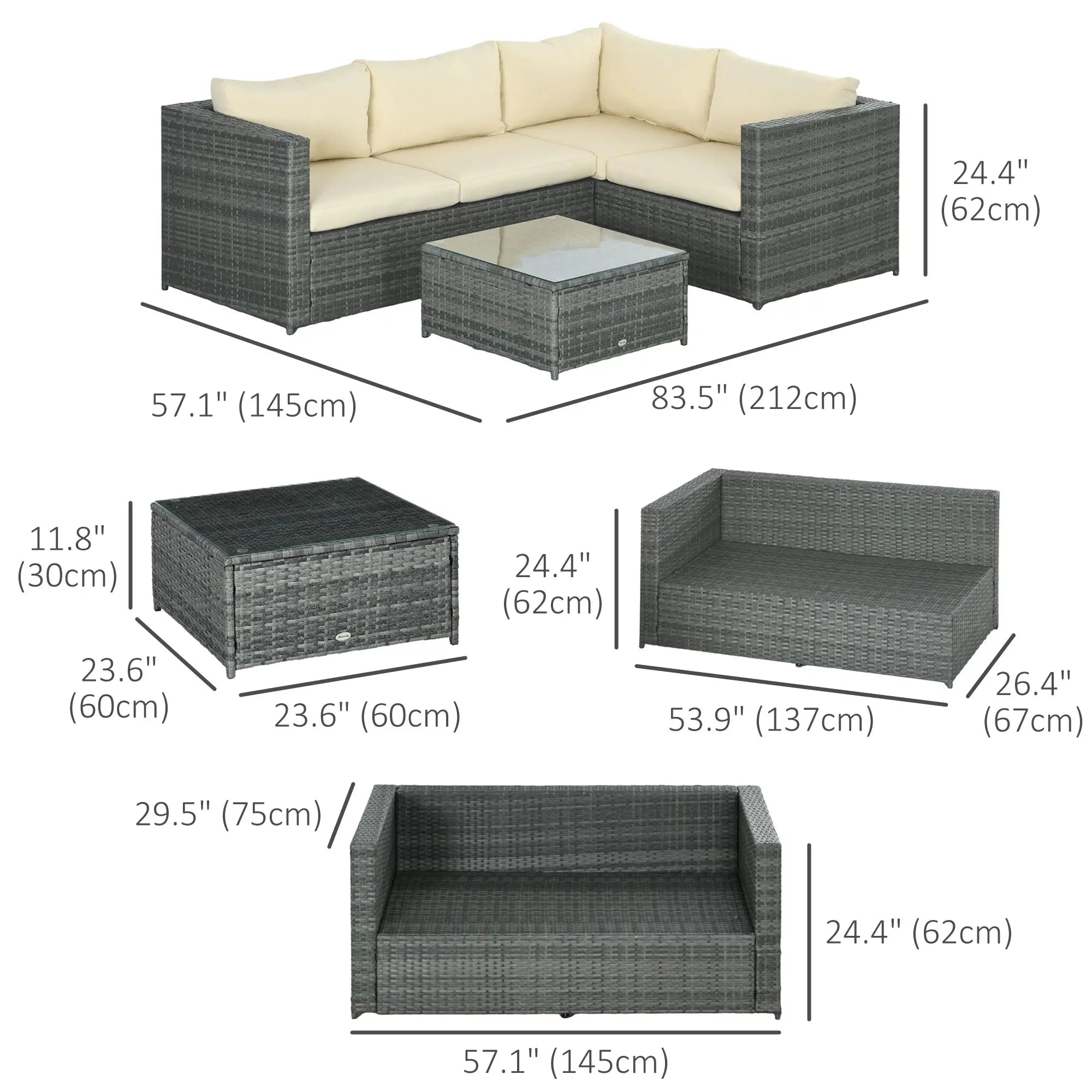 3 Piece Rattan Outdoor Furniture Set w/ Loveseats & Table, Beige Patio Furniture Sets at Gallery Canada