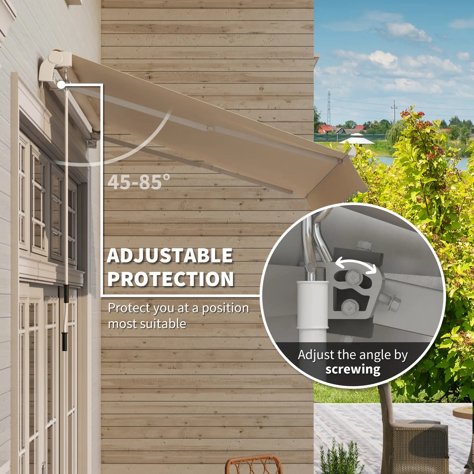 10' x 8' Retractable Awning, Sun Shade Canopy, Aluminum Frame, UV Protection, Beige Deck Awnings at Gallery Canada