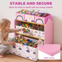 Organisateur de rangement pour enfants à 3 niveaux, 6 bacs, rose