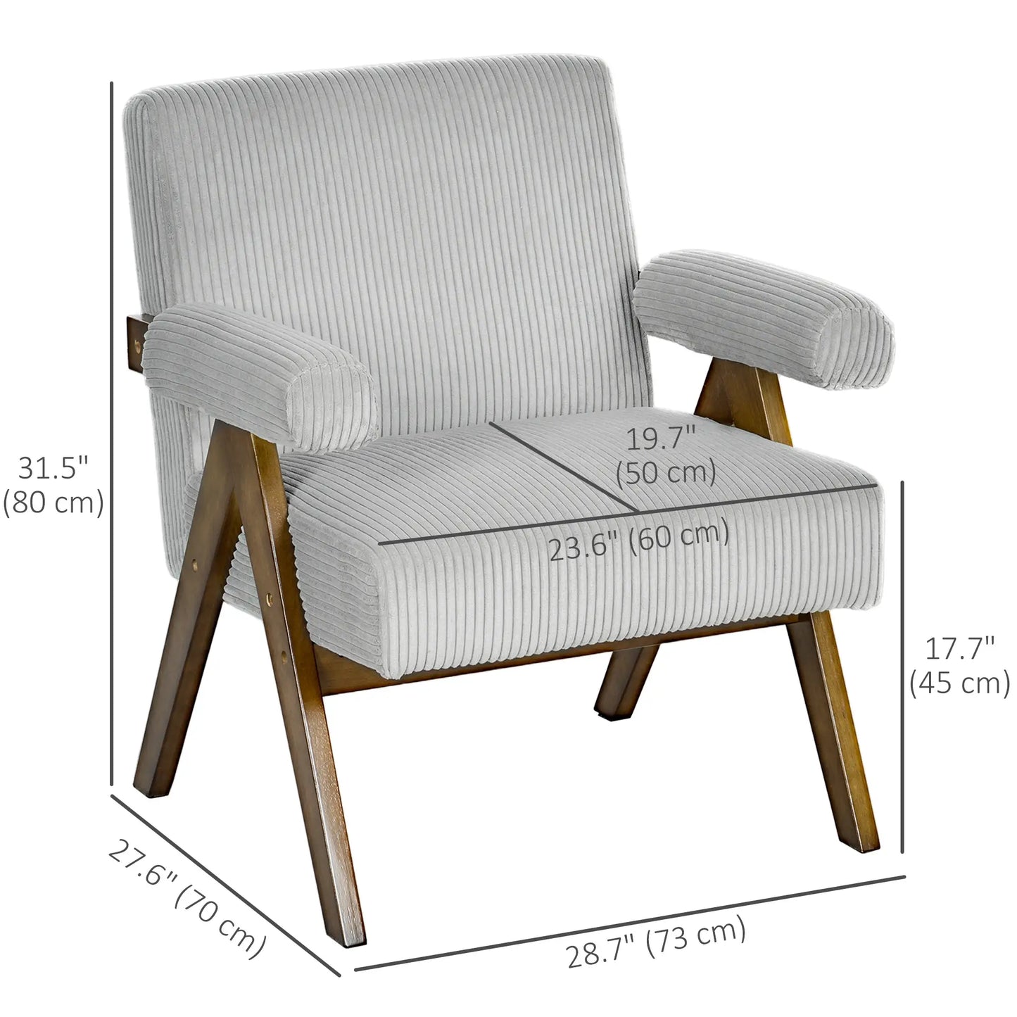 Corduroy Accent Chair Armchair with Wide Seat and Soft Padded Armrests for Reading, Bedroom, Light Grey Accent Chairs at Gallery Canada