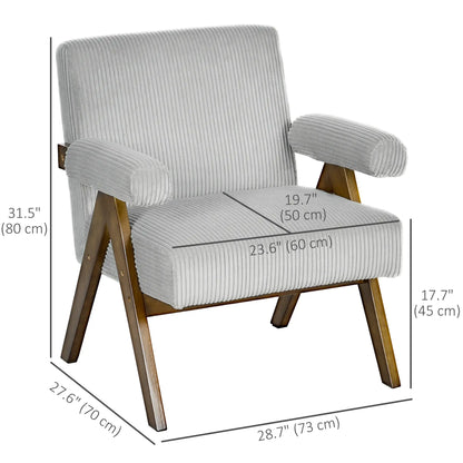 Corduroy Accent Chair Armchair with Wide Seat and Soft Padded Armrests for Reading, Bedroom, Light Grey Accent Chairs at Gallery Canada