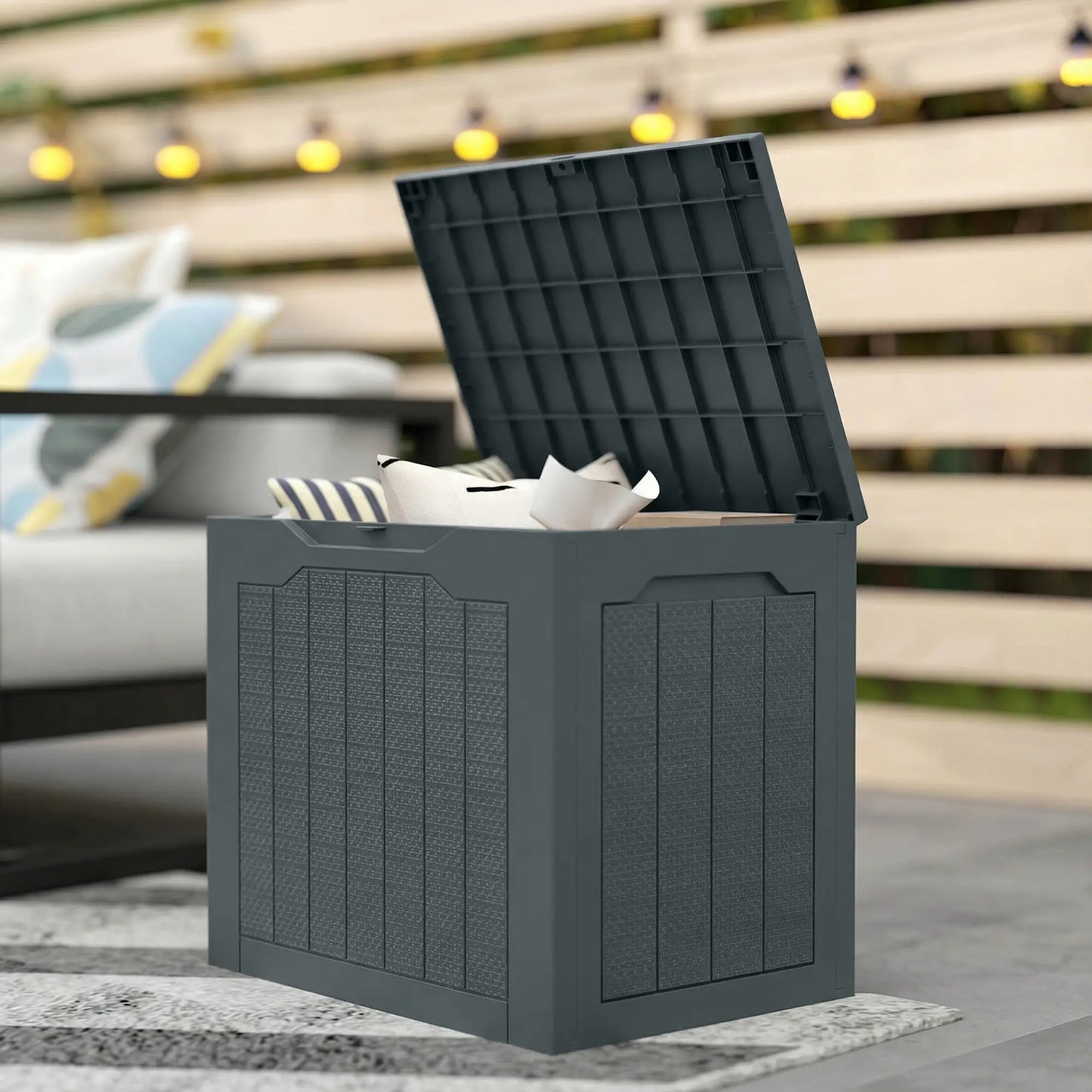 28 Gallon Deck Box, Resin Outdoor Storage, Waterproof UV Resistant Patio Storage Boxes at Gallery Canada