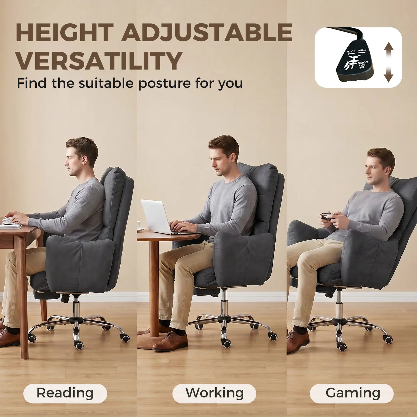 Ergonomic Reclining Office Chair W/ Foot Rest, Dark Grey