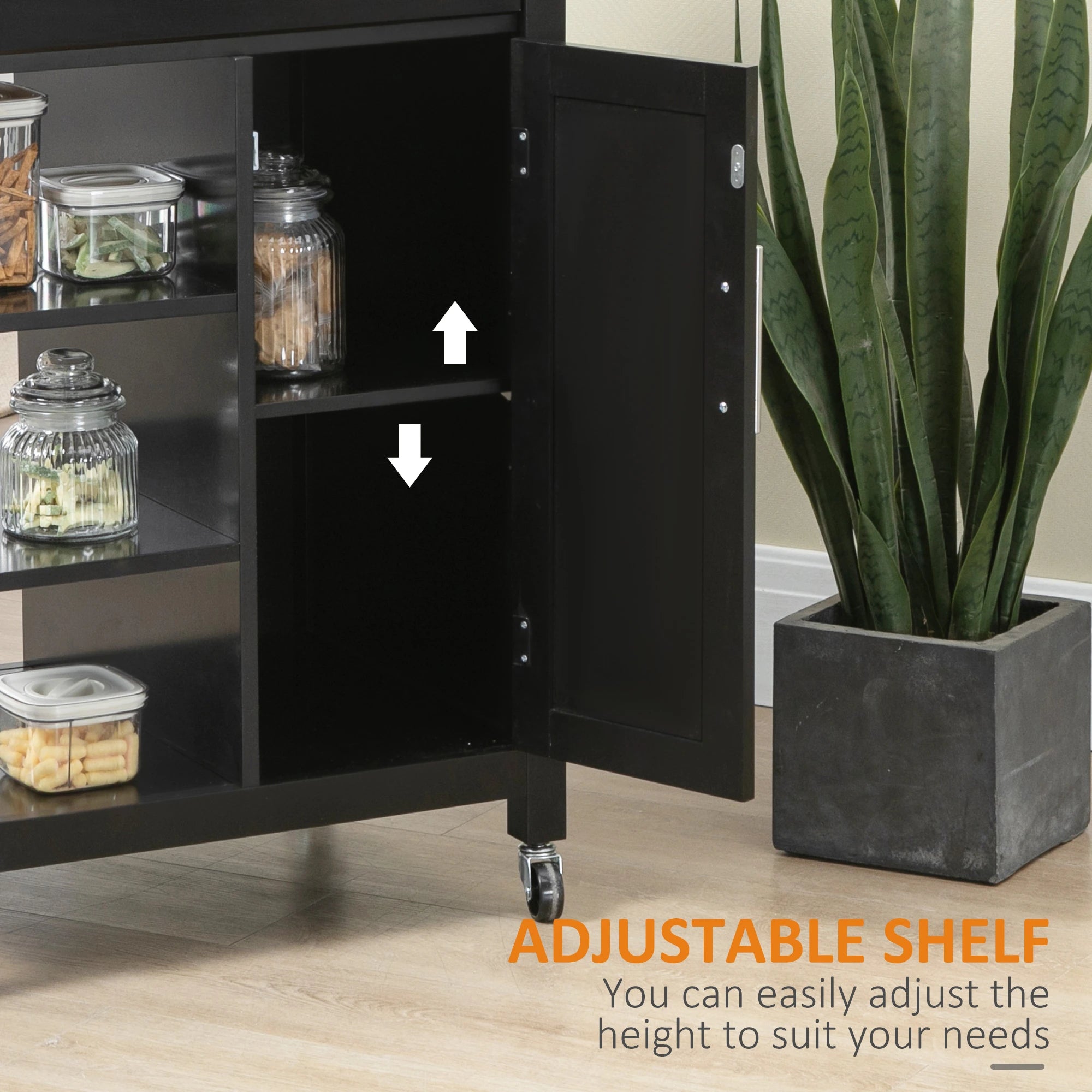 Compact Kitchen Cart on Wheels, Open Shelf, Storage Drawer, Black Kitchen Islands & Kitchen Carts at Gallery Canada