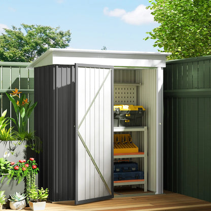 Outdoor Storage Shed, Steel Lean-To, Adjustable Shelf, 5'x3'x6', Dark Grey Sheds at Gallery Canada
