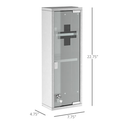 Wall Mount Medicine Cabinet, 3 Tier Shelves, Stainless Steel Frame, Glass Door, Lockable, 8" x 23", Silver Mirror Medicine Cabinets at Gallery Canada