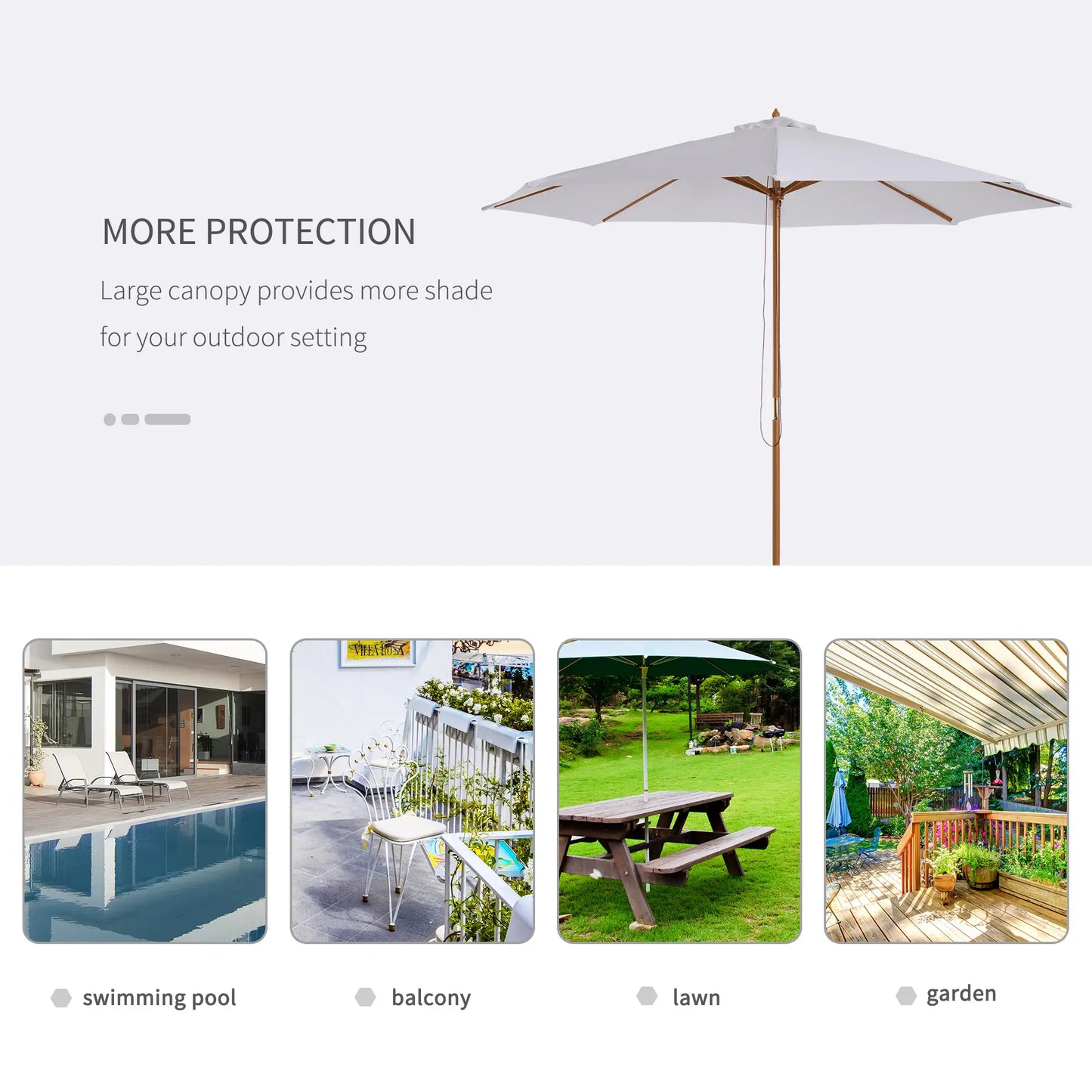 10' x 8' Bamboo Round Patio Umbrella, White Sun Umbrellas at Gallery Canada