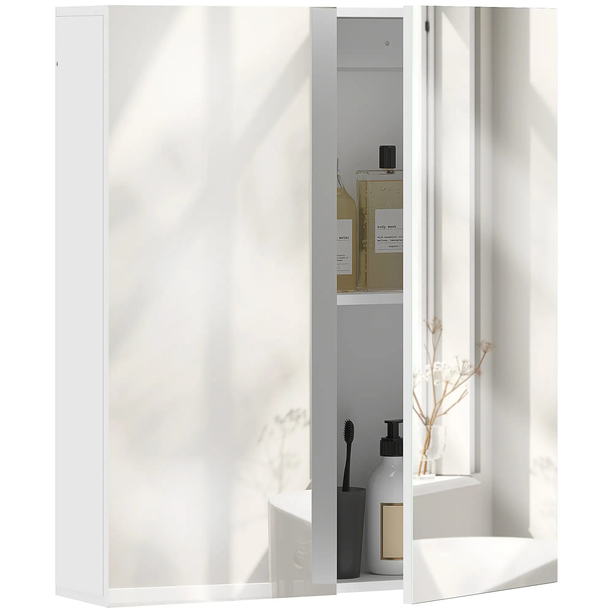 Wall Mounted Mirror Cabinet, Bathroom Medicine, 2 Doors, Adjustable Shelf Mirror Medicine Cabinets White at Gallery Canada