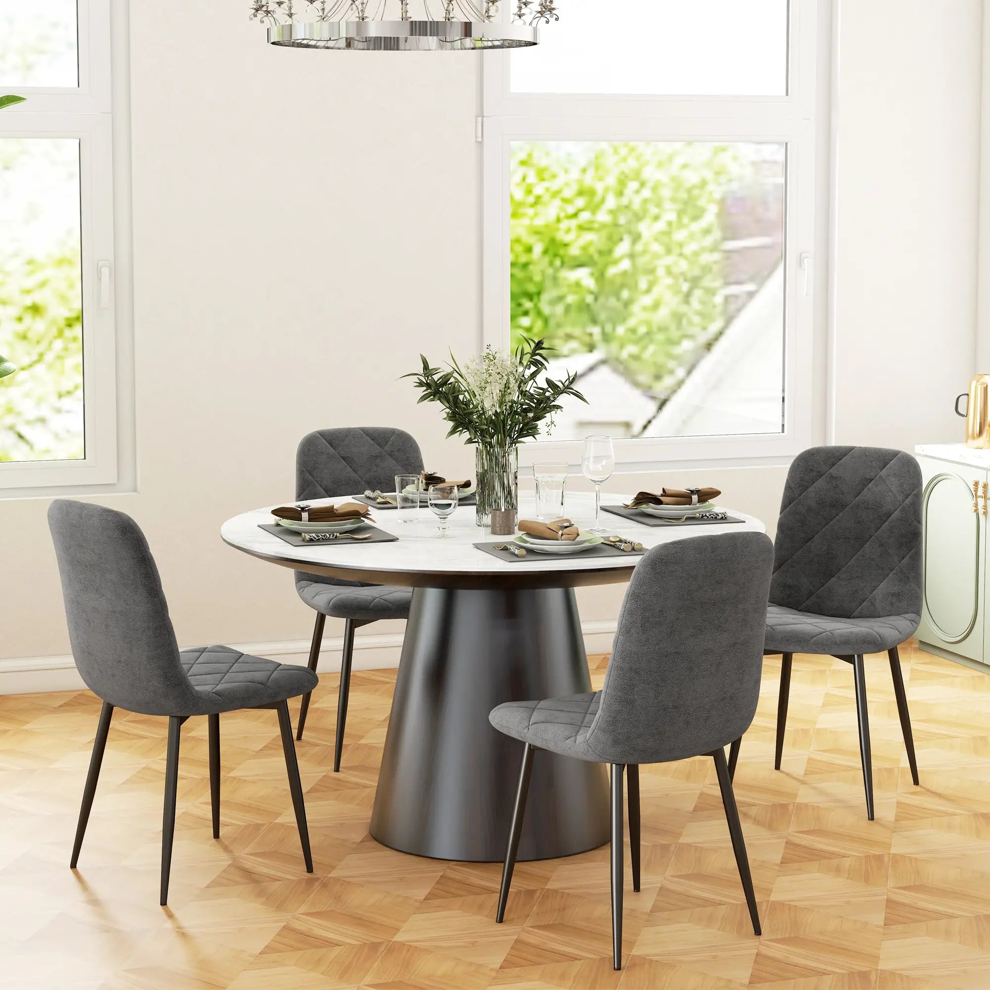 Upholstered Dining Chairs Set of 4, Steel Legs, Modern Kitchen Chairs, Grey Bar Stools at Gallery Canada