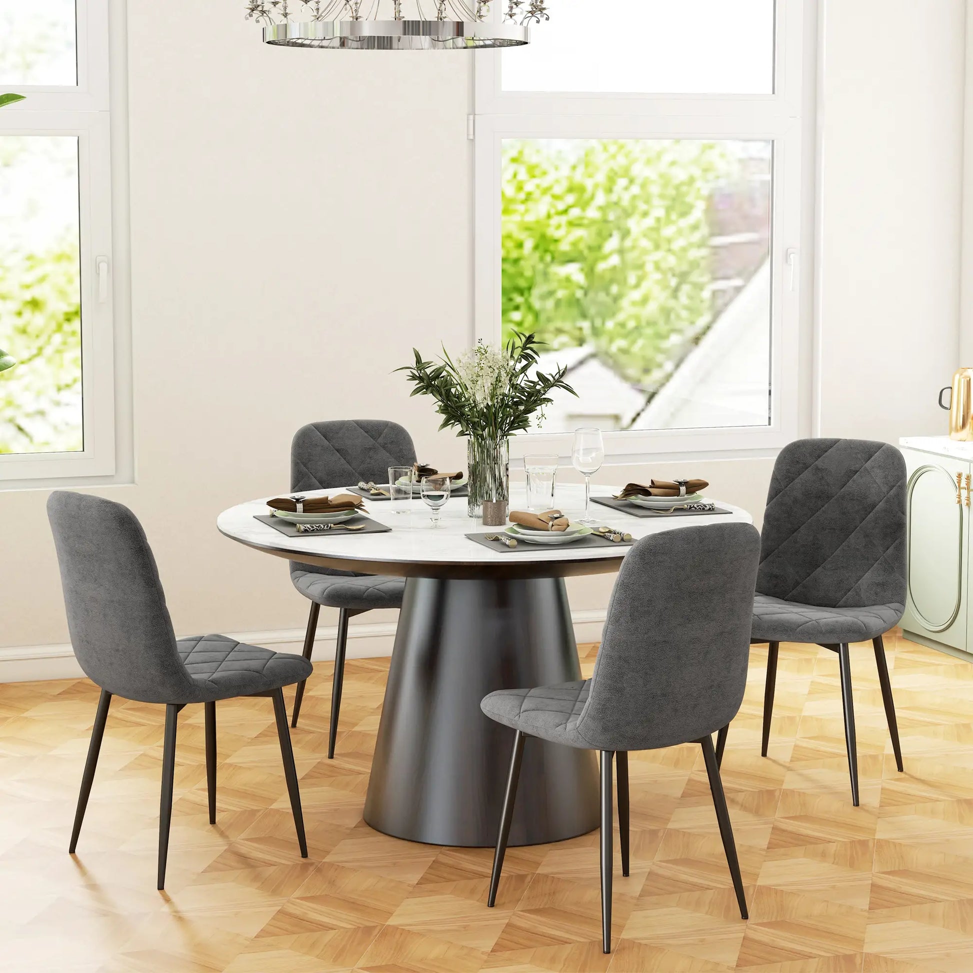 Upholstered Dining Chairs Set of 4, Steel Legs, Modern Kitchen Chairs, Grey Bar Stools at Gallery Canada