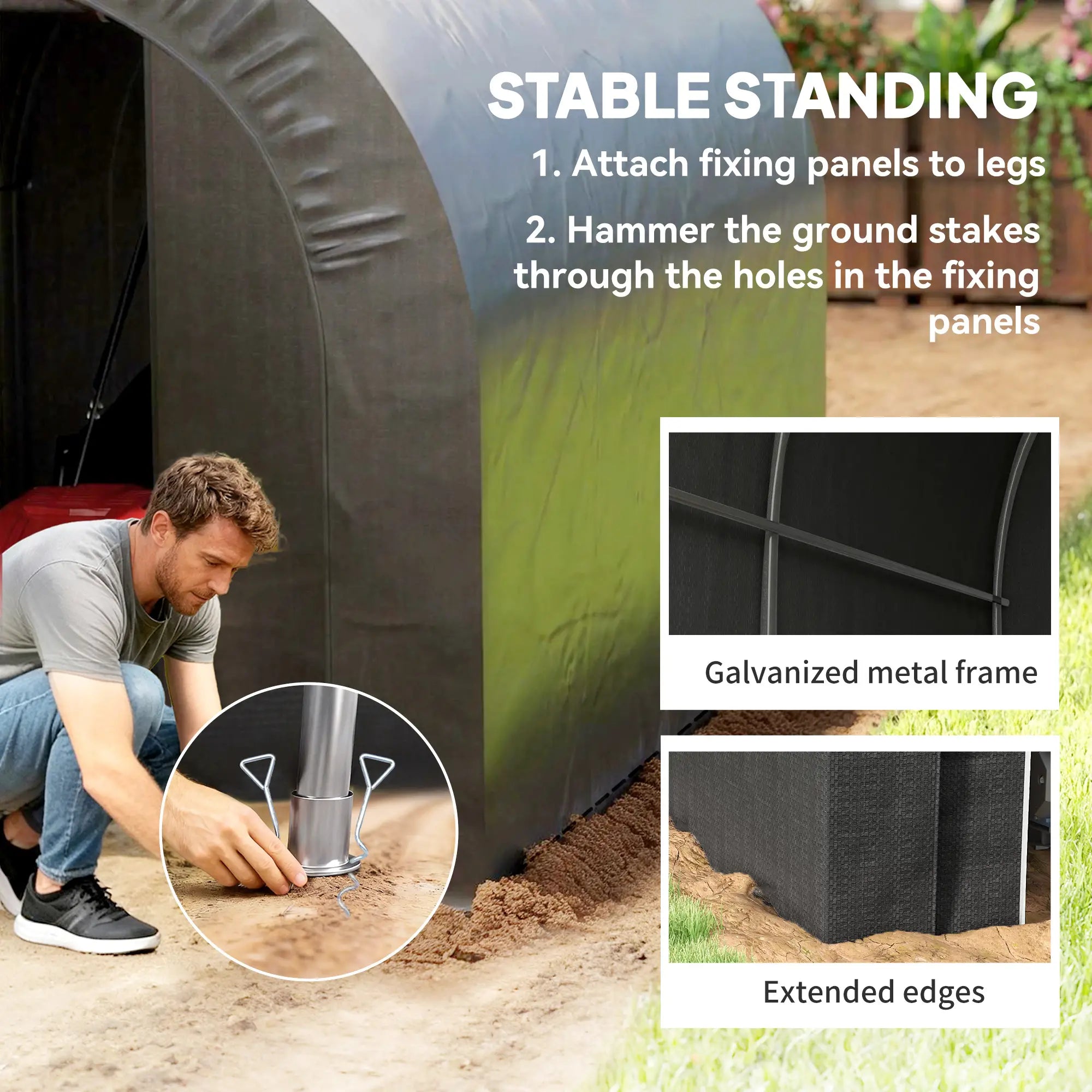 6' x 8' Outdoor Storage Shed, Heavy Duty Galvanized Steel, Black Car Shelters at Gallery Canada