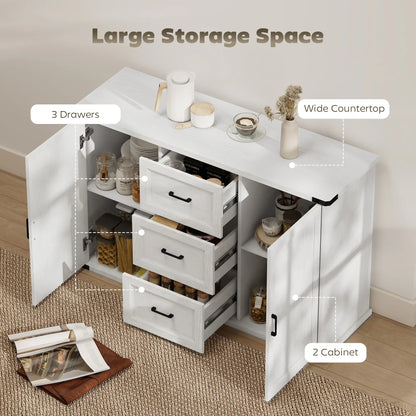 Sideboard With 3 Drawers, 2 Doors, 47" Buffet Cabinet, White Wood Grain, White Storage Cabinets at Gallery Canada