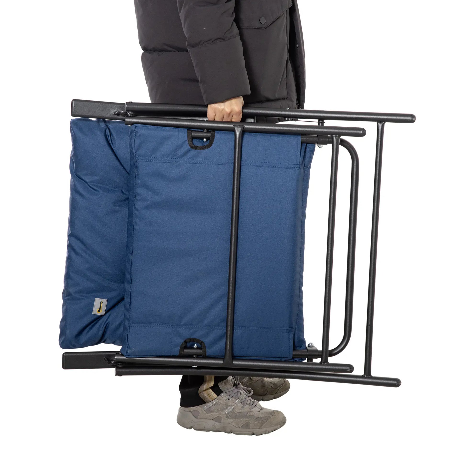 Foldable Lounge Chair, Fabric Recliner, Outdoor Lounger with Armrest, Blue Patio Chairs at Gallery Canada