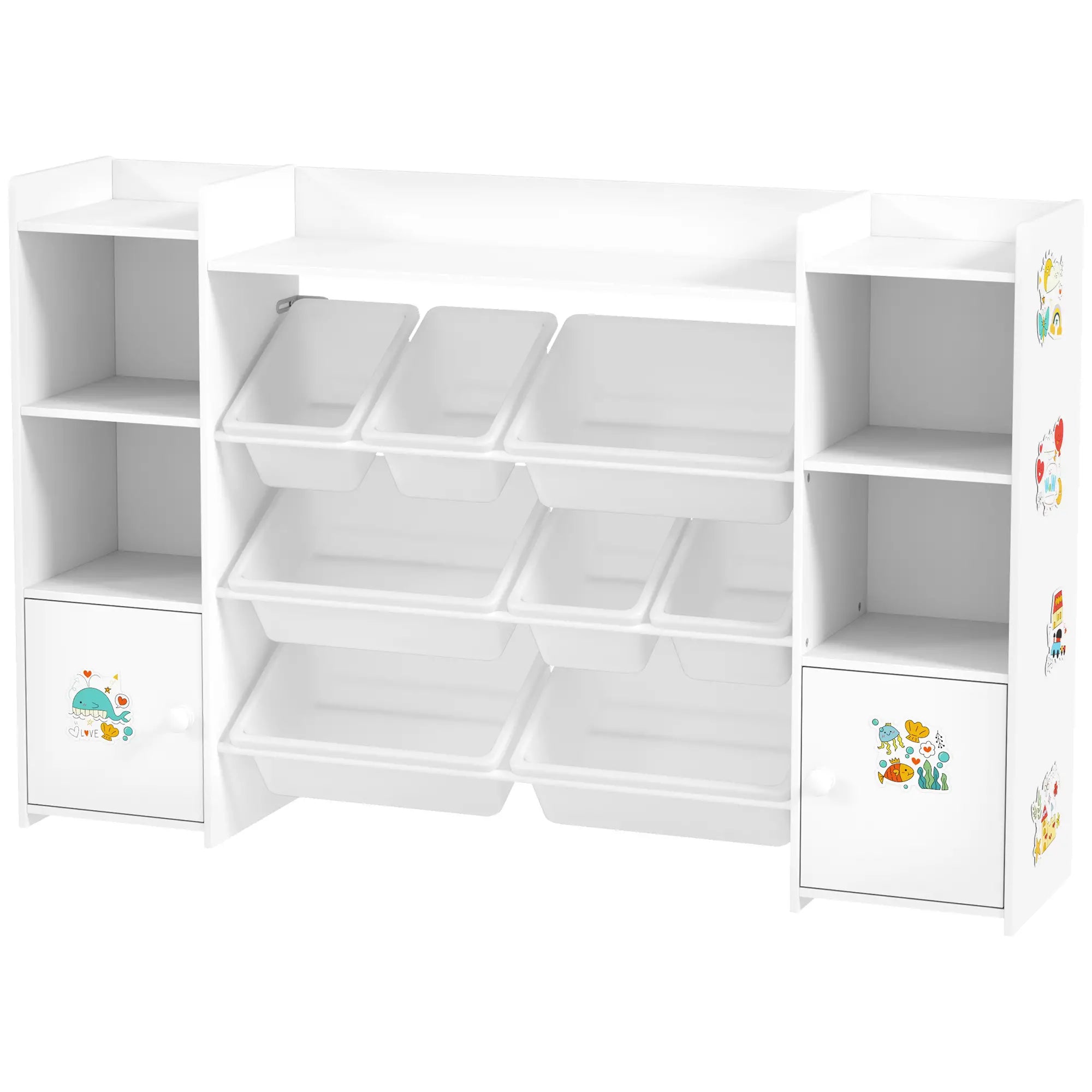 Kids Toy Organizer With 8 Removable Bins, Bookshelf, White Bookshelves & Bookcases White at Gallery Canada
