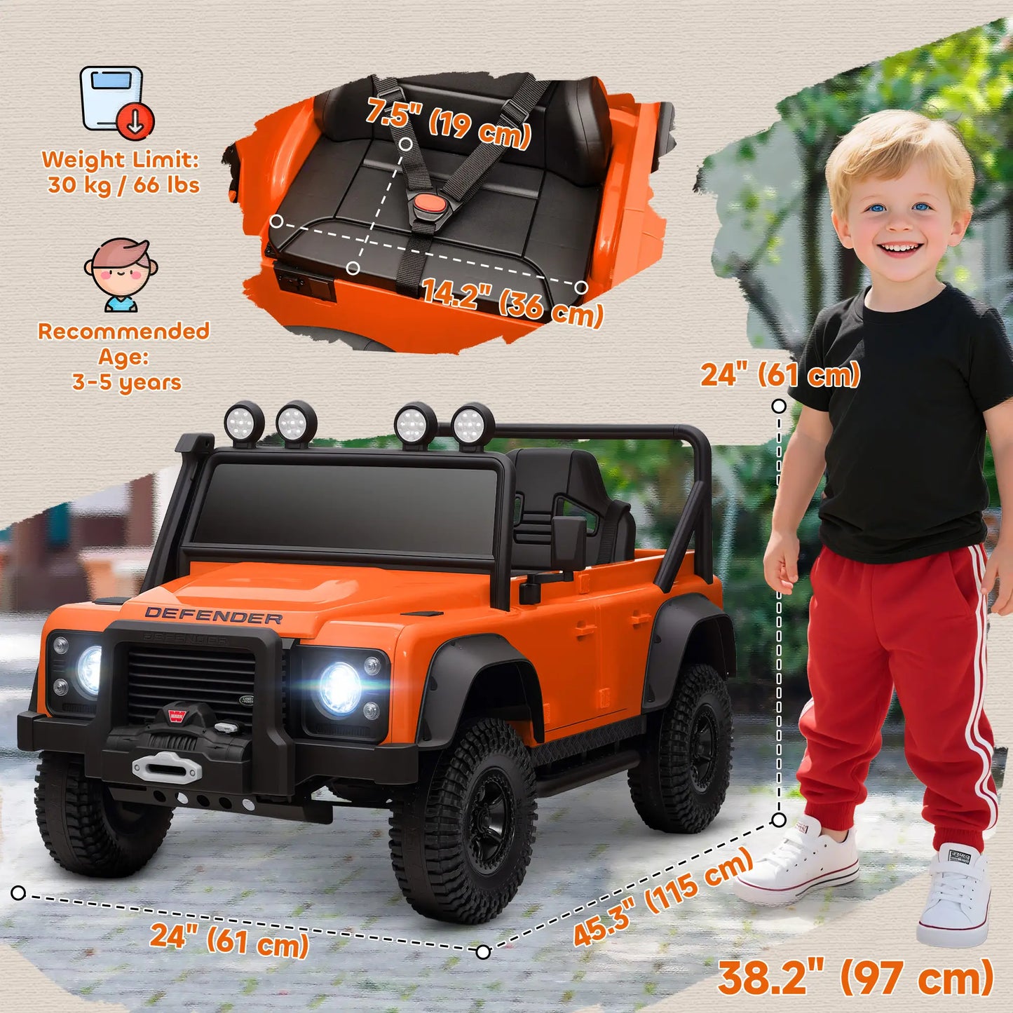 Kids Ride On Truck, Remote Control, Spring Suspension, LED Lights, 3 Speed, Ages 3-5, Orange Electric Toy Cars at Gallery Canada