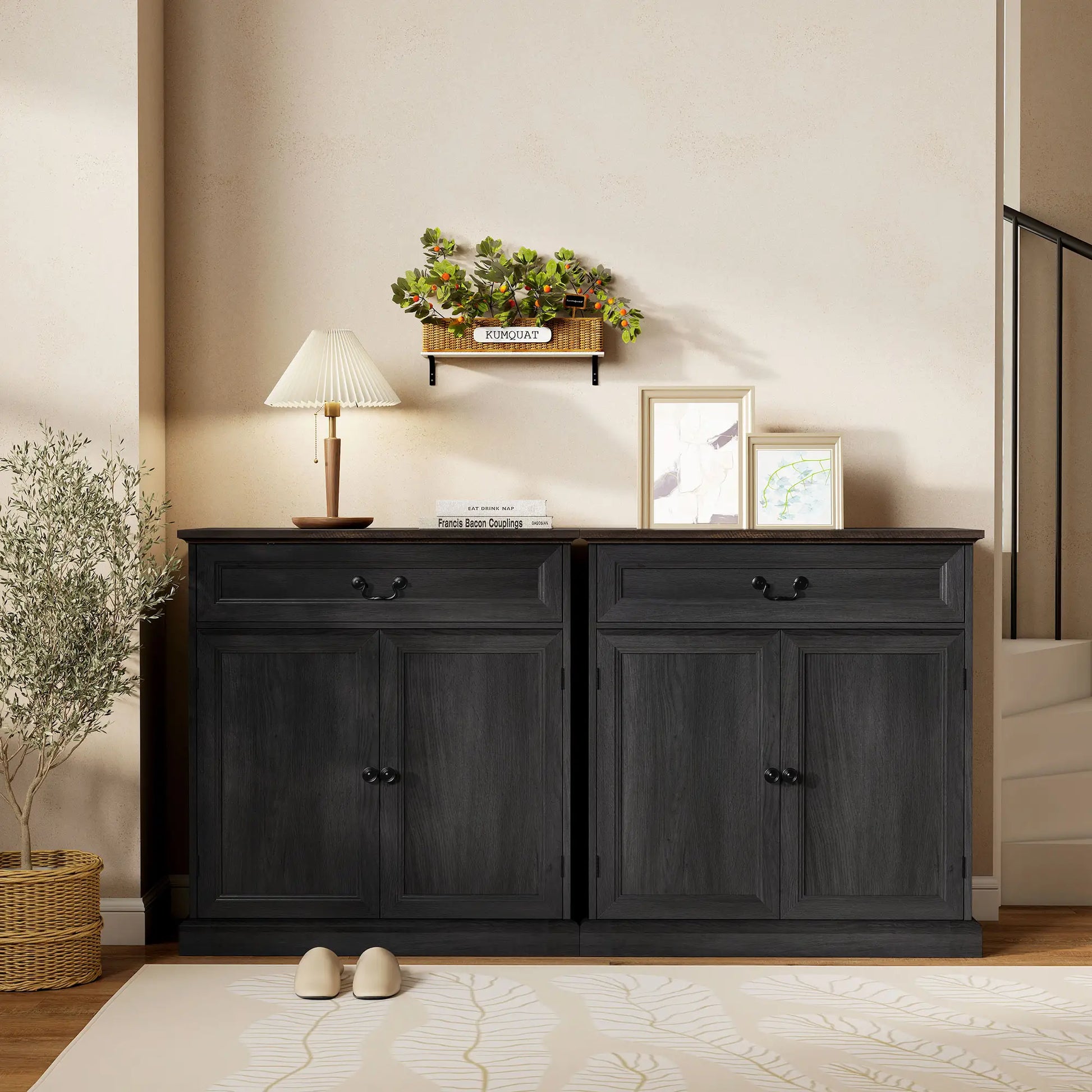 32" Buffet Cabinet, Black Wood Grain, Farmhouse Sideboard, Black Bar Cabinets at Gallery Canada