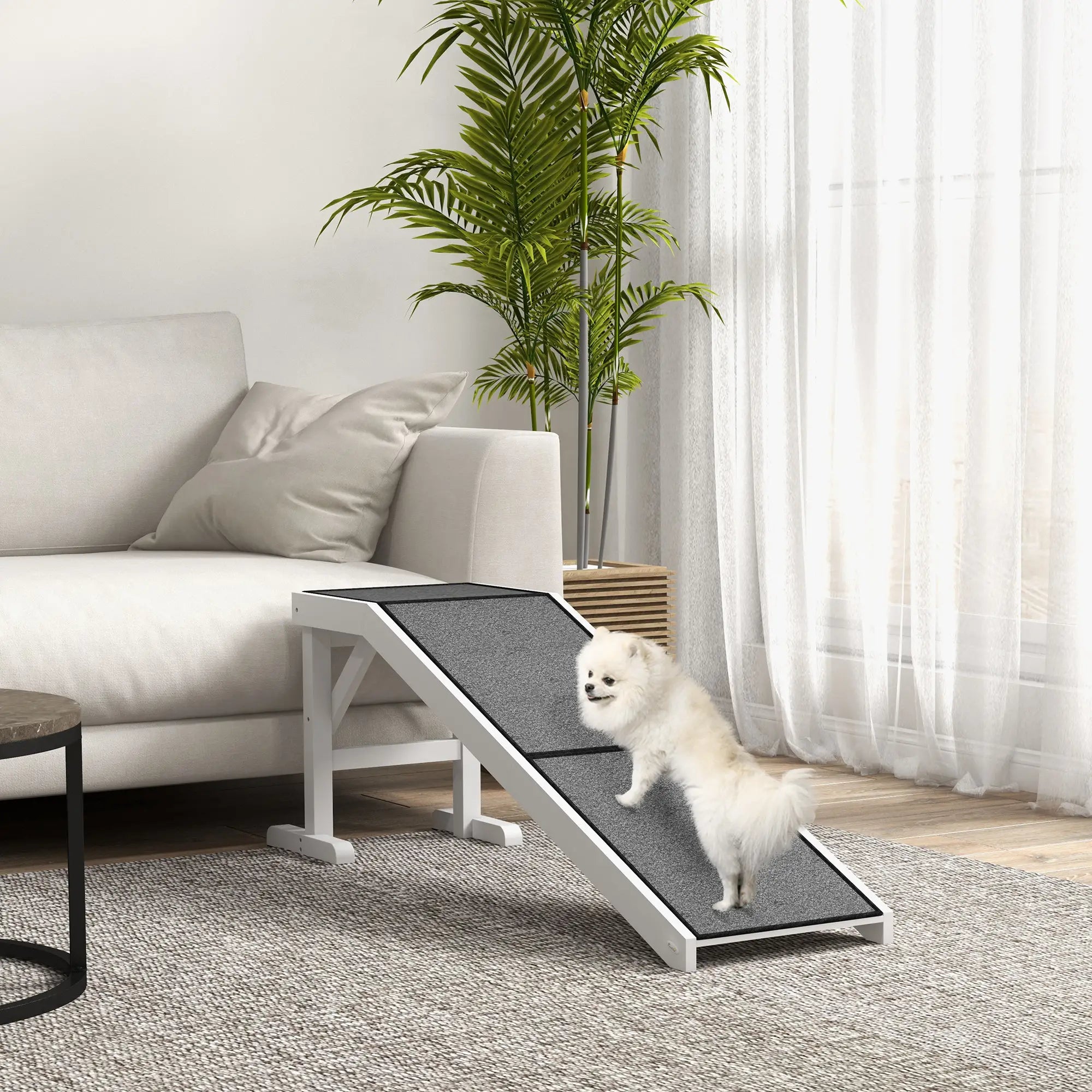 Pet Ramp Bed Steps, Non-Slip Carpet Top, Pine Wood, 59