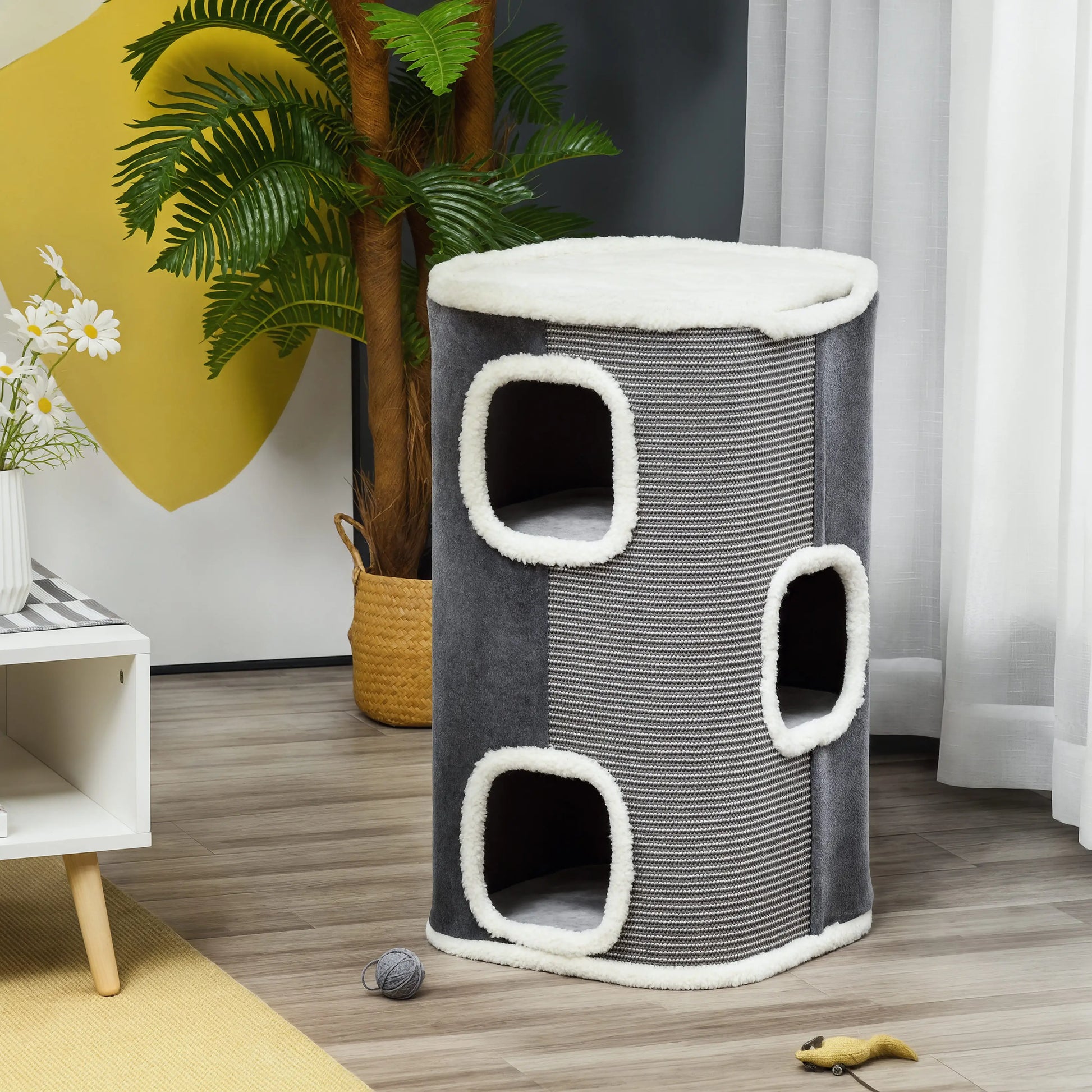 4-Story Cat House, Sisal Scratching Surface, Removable Cushion, 16" x 16" x 29", Grey Cat Houses at Gallery Canada