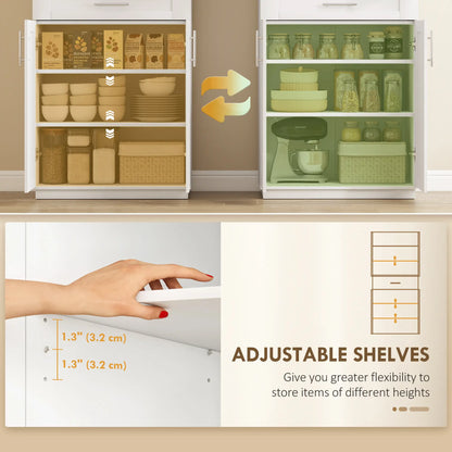 72" Storage Cabinet, Freestanding Kitchen Pantry Cabinet with 4 Doors, Drawer and 3 Adjustable Shelves, White Kitchen Pantry Cabinets at Gallery Canada