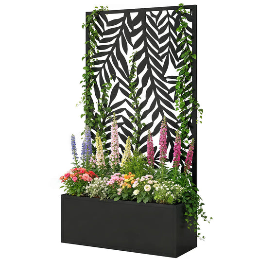 Metal Planter Box With Trellis, 44.5" Raised Garden Bed Galvanized Planter Boxes Black at Gallery Canada