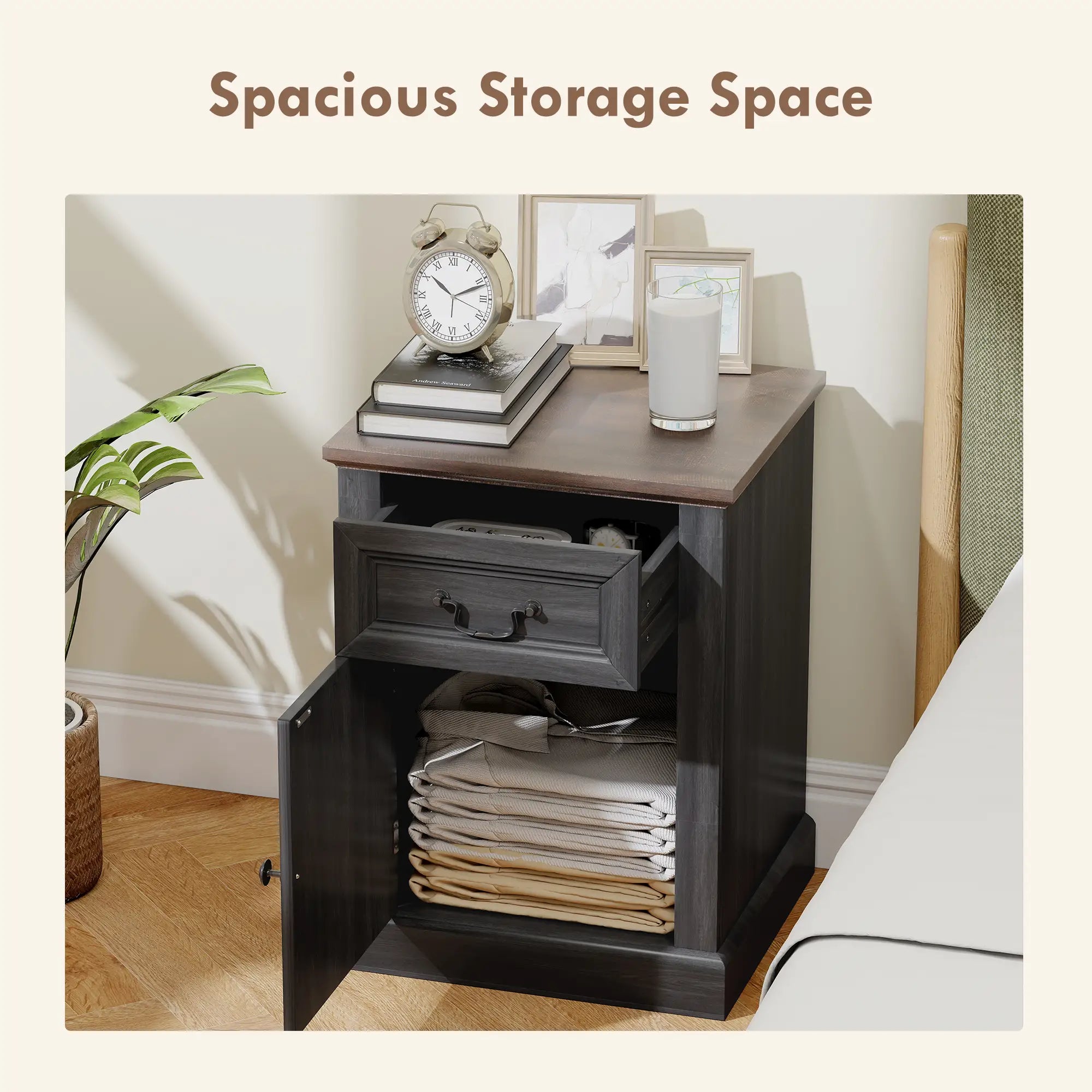 Side Table Set of 2 with Drawer and Cabinet, Black Side Tables at Gallery Canada