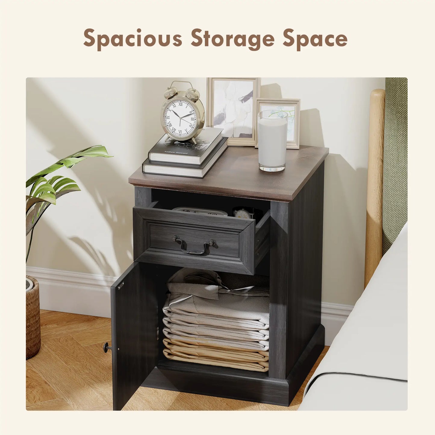 Side Table Set of 2 with Drawer and Cabinet, Black Side Tables at Gallery Canada