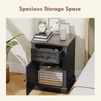 Side Table Set of 2 with Drawer and Cabinet, Black Side Tables at Gallery Canada