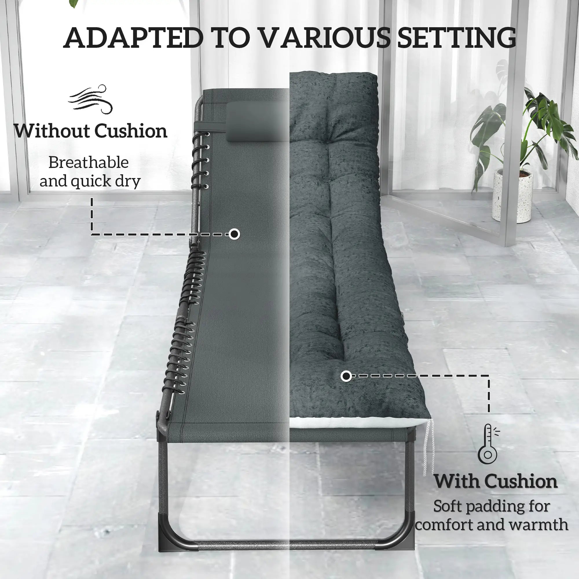 Folding Chaise Lounge Chair Set Of 2, With Cushion And Side Pocket, Grey Lounger Chairs at Gallery Canada