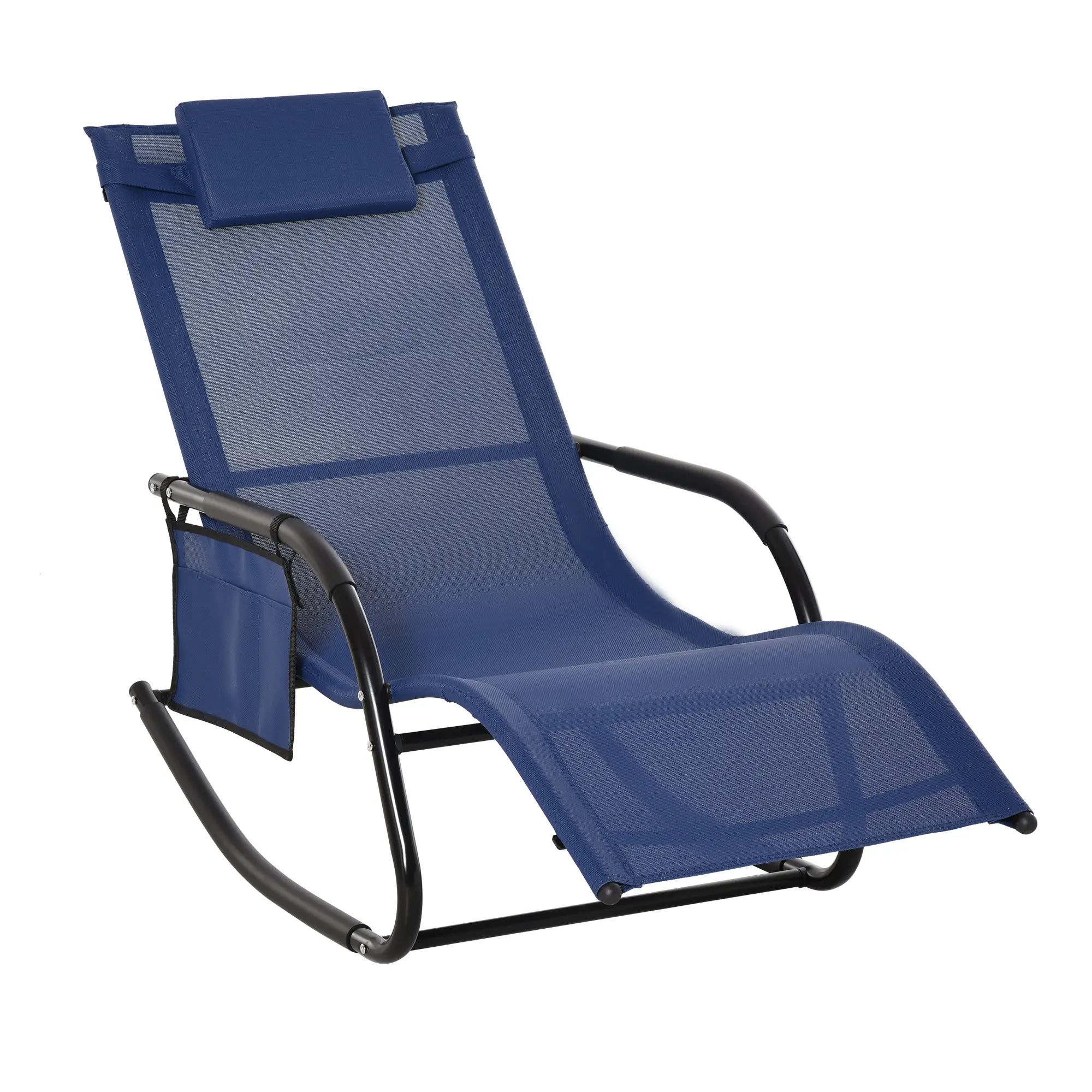 Outdoor Rocking Chair, Mesh Fabric, Removable Headrest, Side Pocket, Blue Outdoor Rocking Chairs at Gallery Canada