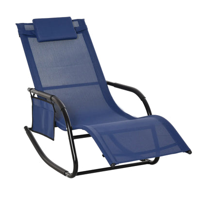 Outdoor Rocking Chair, Mesh Fabric, Removable Headrest, Side Pocket, Blue Outdoor Rocking Chairs at Gallery Canada
