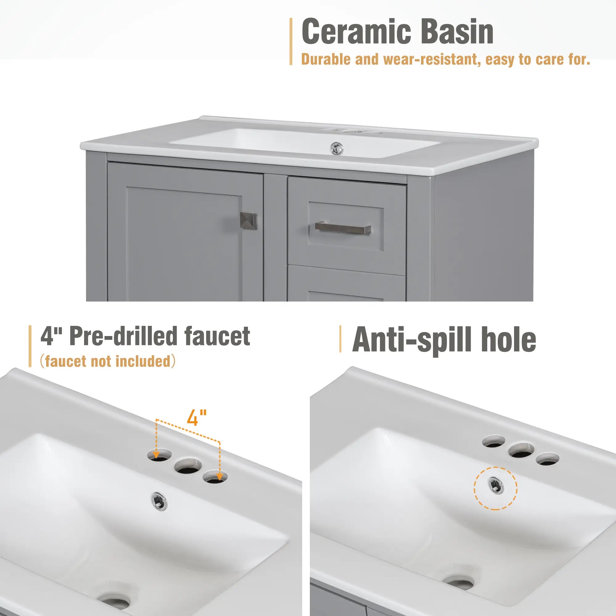 Bathroom Vanity with Sink, Solid Wood, Storage Cabinet, 30
