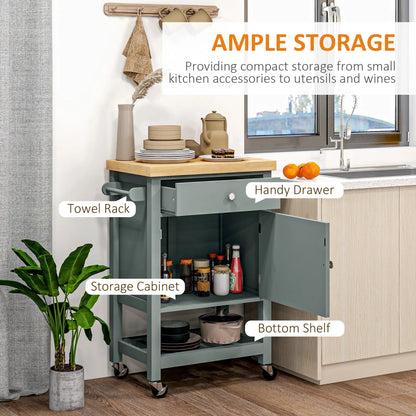 Kitchen Cart on Wheels, Wood Top, Towel Rack, Drawer, Shelf, Grey Kitchen Islands & Kitchen Carts at Gallery Canada