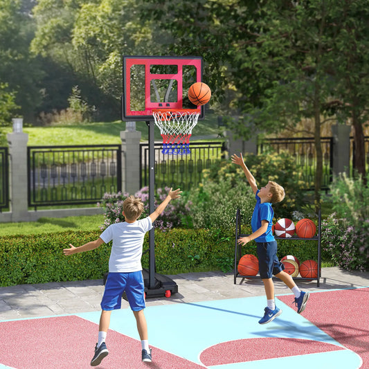 Kids Basketball Hoop, 6.6-8.5ft Adjustable Height, Indoor Outdoor, for 6+ Years Basketball Red, Black at Gallery Canada