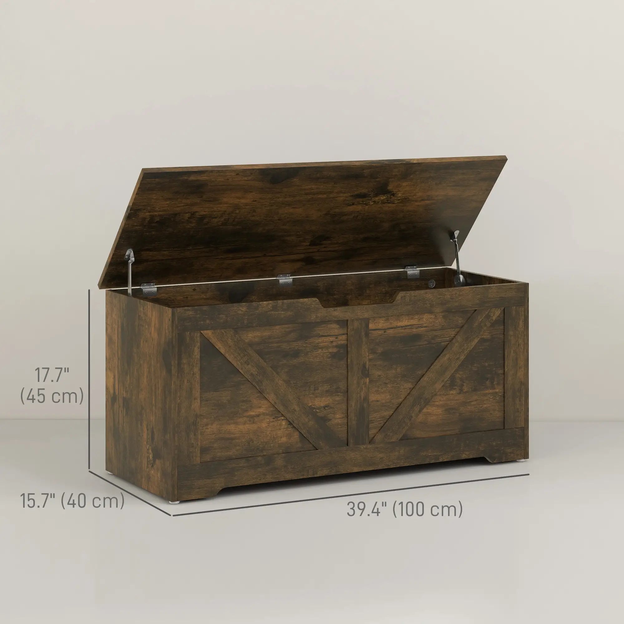 39.4 Inches Wooden Storage Chest, 2 Safety Hinges, Brown Wood Grain Storage Cabinets at Gallery Canada