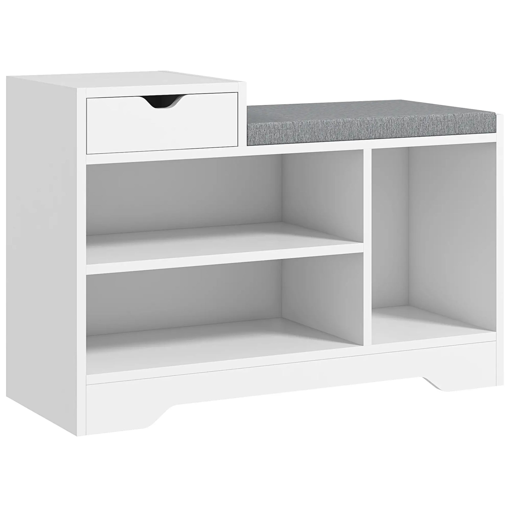 Upholstered Shoe Storage Bench, with Seat, Drawer, 3 Shelves, White Shoe Storage Cabinets & Racks at Gallery Canada