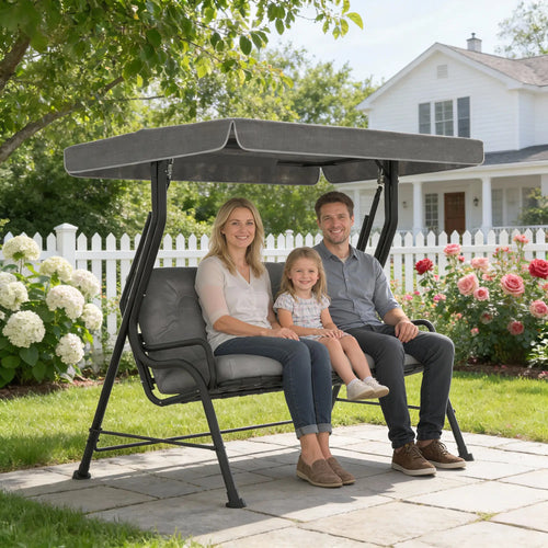 3-Person Patio Swing Chair with Canopy, Light Grey