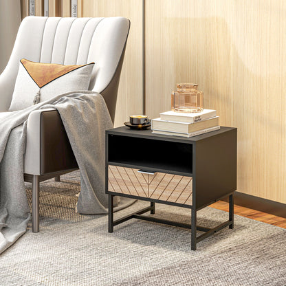 Modern Bedside Table with Drawer, Storage Shelf, Oak, Black Bedside Tables at Gallery Canada