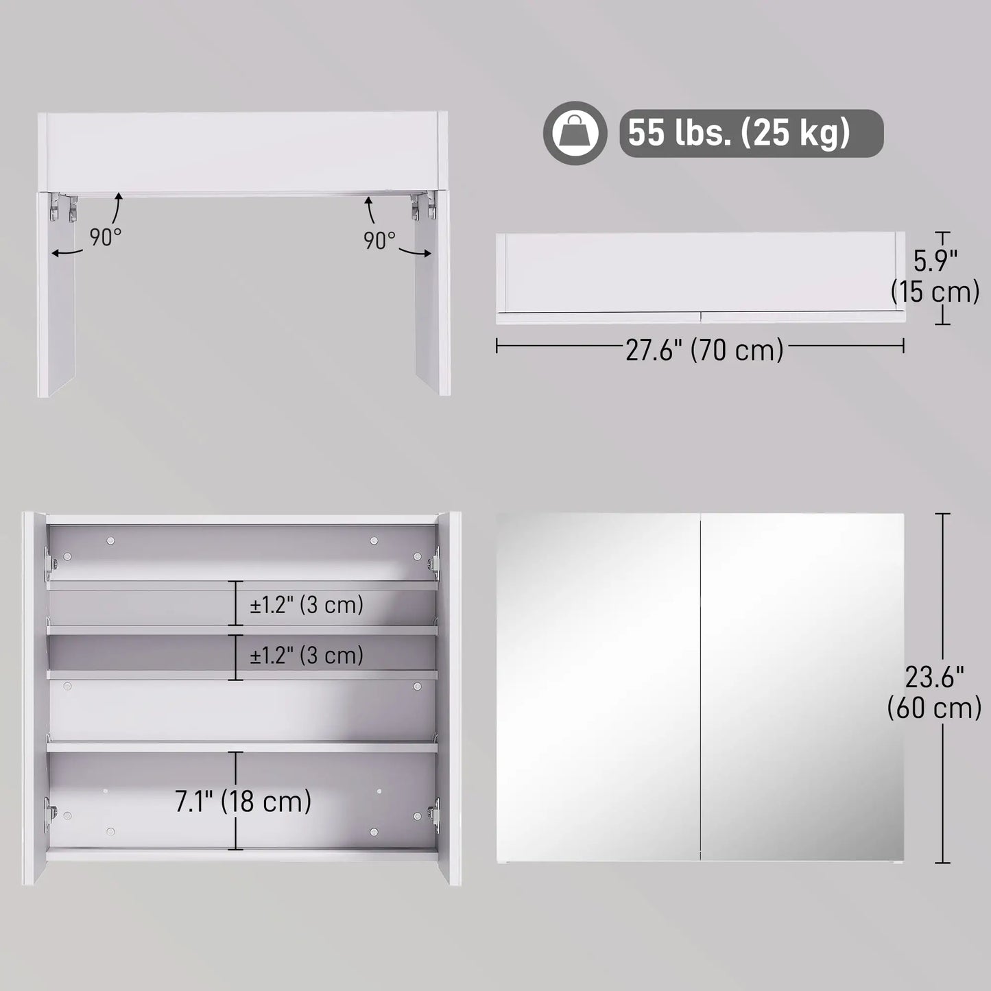 Wall Mount Mirrored Medicine Cabinet, Adjustable Shelf, Double Soft Closing Doors, Light Lilac Mirror Medicine Cabinets at Gallery Canada