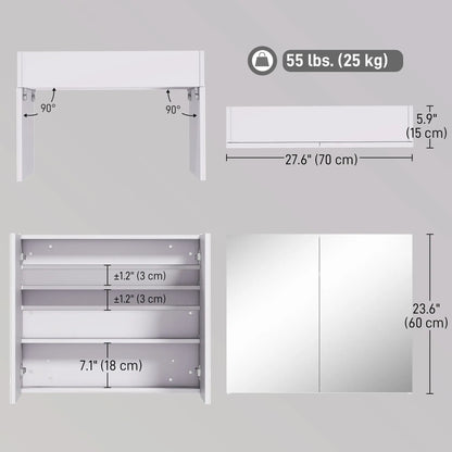Wall Mount Mirrored Medicine Cabinet, Adjustable Shelf, Double Soft Closing Doors, Light Lilac Mirror Medicine Cabinets at Gallery Canada