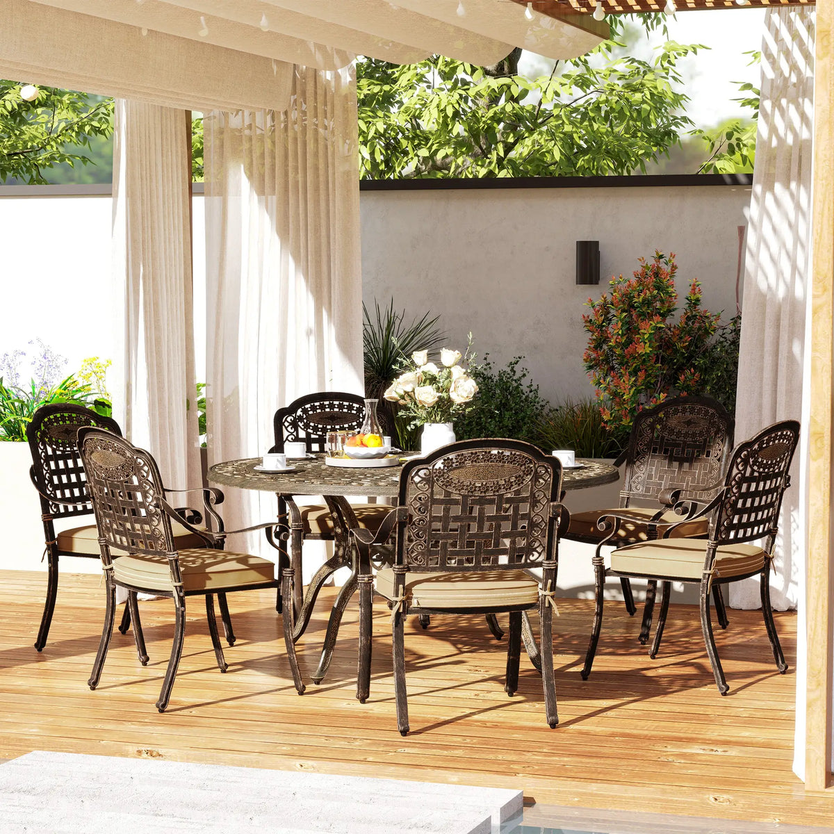7-Piece Outdoor Dining Set, Aluminum Table and Chairs, 6-Person, Bronze Outdoor Dining Sets at Gallery Canada