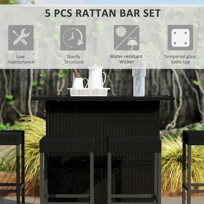 5-Piece Patio Bar Set, Outdoor PE Rattan Table and Chairs, Black Bistro Sets at Gallery Canada