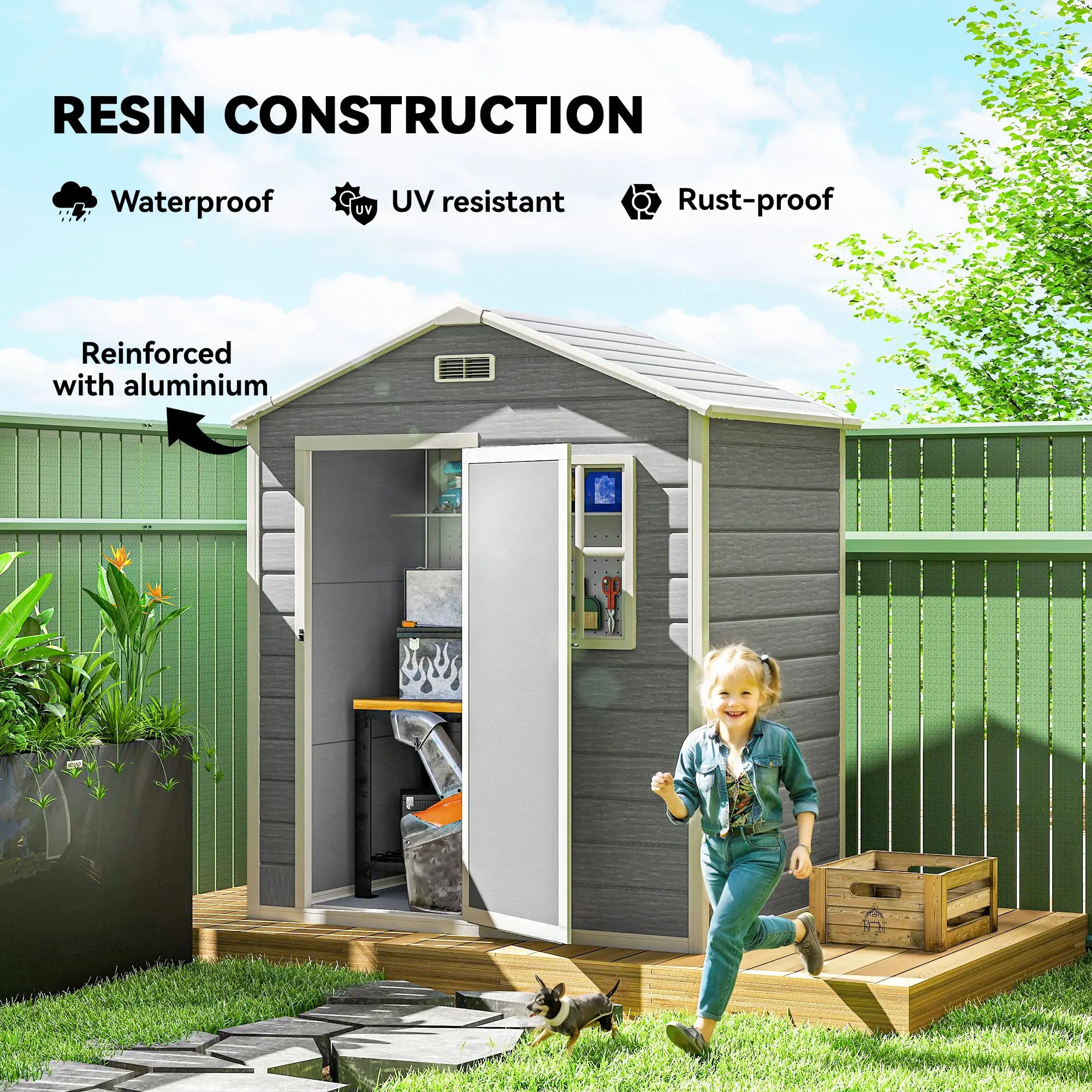 6' x 4' Plastic Garden Shed, Waterproof, Grey Sheds at Gallery Canada