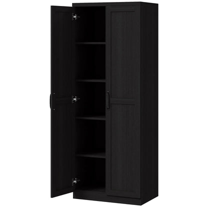 63" Kitchen Storage Cabinet, 5-Tier Pantry with Doors, Adjustable Shelves, Black Kitchen Pantry Cabinets Black at Gallery Canada