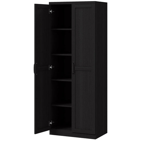 63" Kitchen Storage Cabinet, 5-Tier Pantry with Doors, Adjustable Shelves, Black Kitchen Pantry Cabinets Black at Gallery Canada